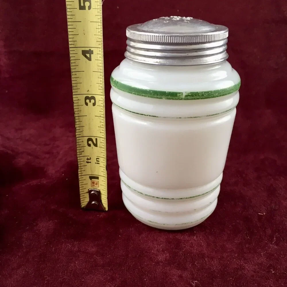 Vtg Milk Glass Unmarked Range Shaker green stripe